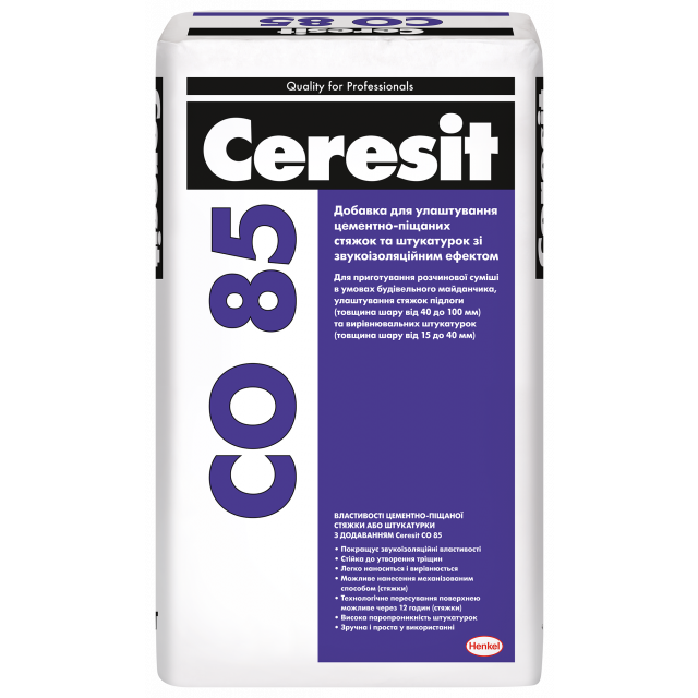 Добавка для улаштування цементно-піщаних стяжок та штукатурок зі звукоізоляційним ефектом Ceresit CO 85